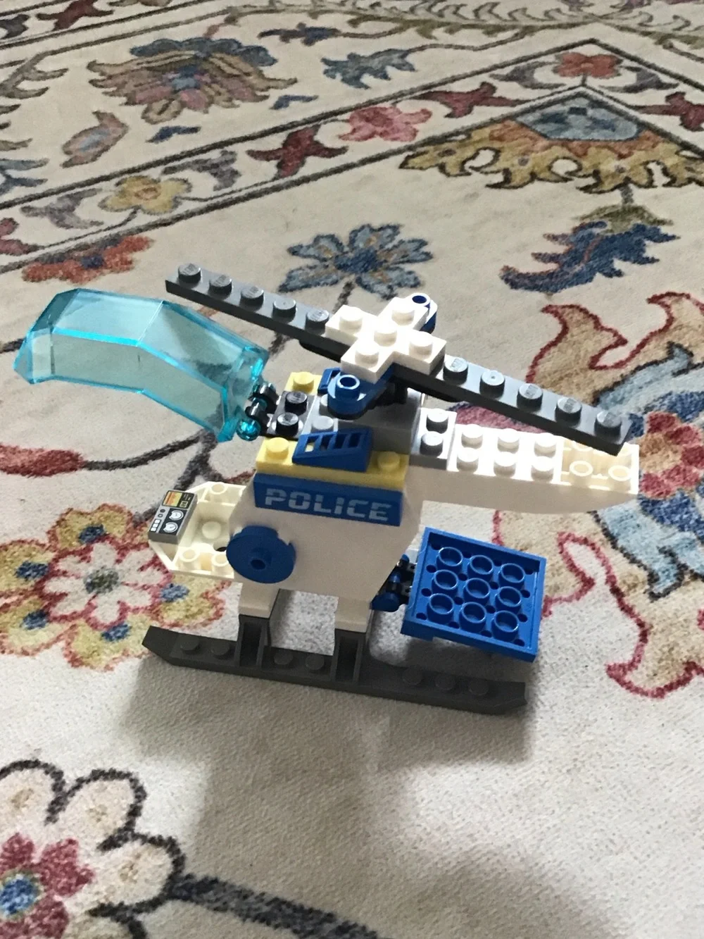 Lego White Blue Police Helicopter with Translucent Blue Cockpit - Picture 2 of 3